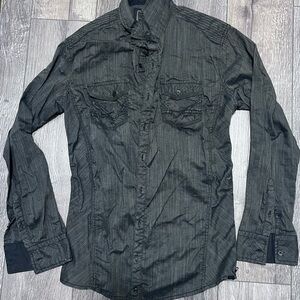 Buckle Black Casual Button Down Shirt with Classic Collar